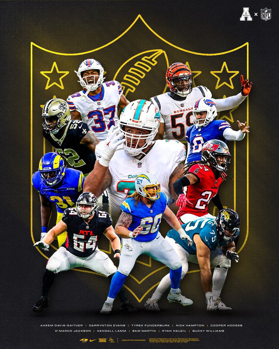 🔟 Mountaineers on <a href="/NFL/">NFL</a> rosters today (and more getting picked up by practice squads as we speak). 

App State presence in the league is 💪 

#GoApp #AppStateNFL