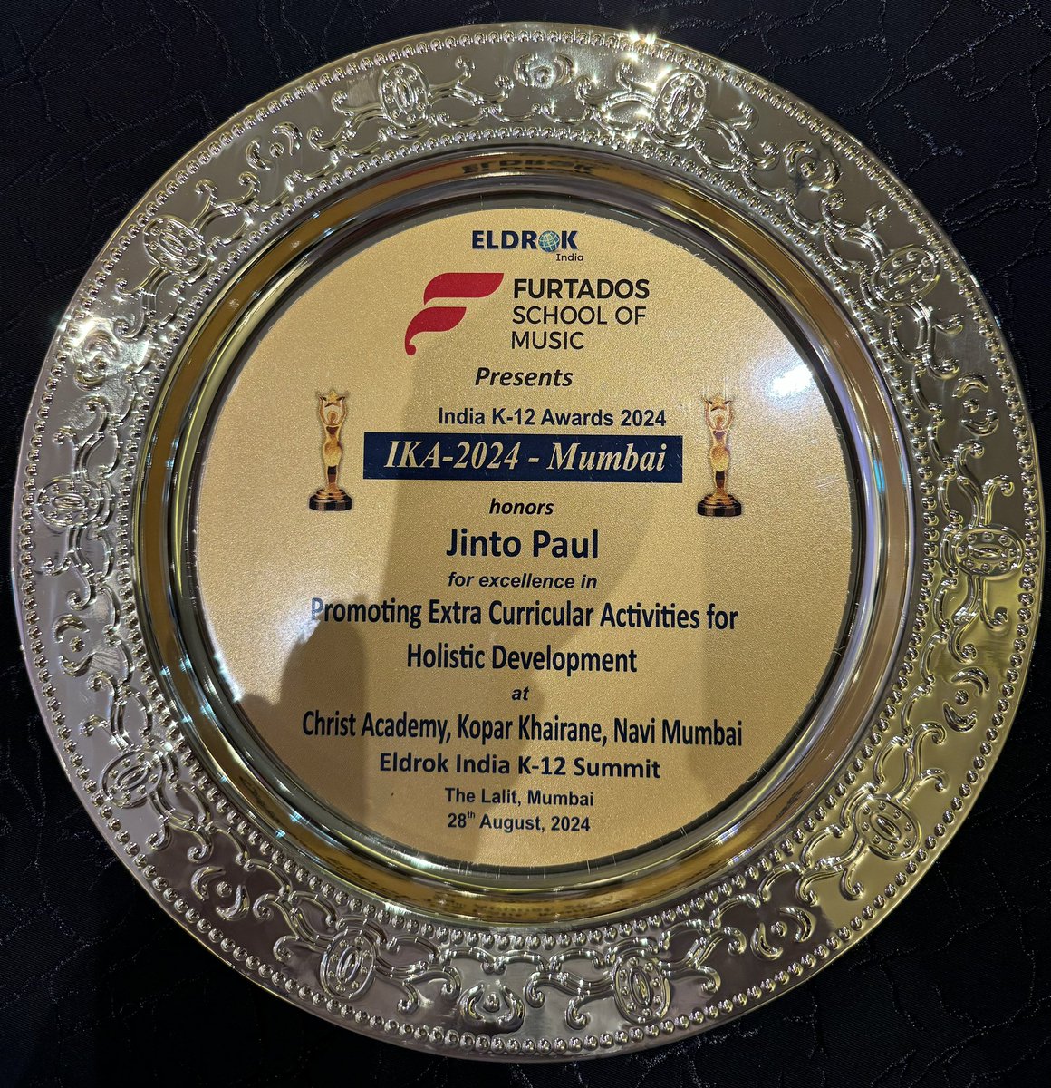 ChristAcademyKK's tweet photo. Congratulations Rev. Fr. Jinto …. Received the India K-12 Award for promoting extra curricular activities for holistic development. https://t.co/zXrnwpVVz9