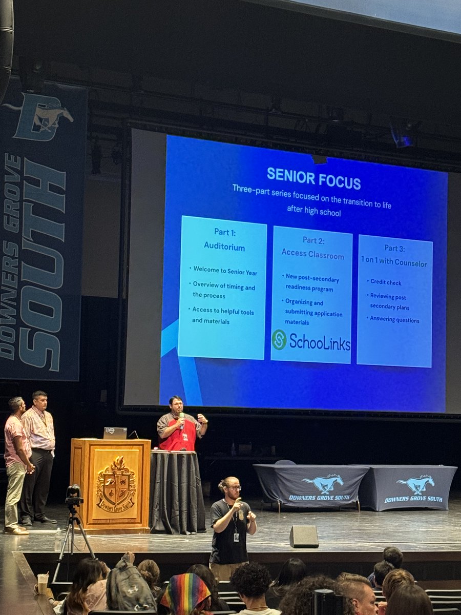 DGS_CSSS's tweet image. The first Senior Focus presentation for the Class of 2025 today! Counselors will be doing group presentations during Access periods next week and then will set up individual appointments afterwards. Excited to work with all of you this school year! @Dist_99 @DownersSouth