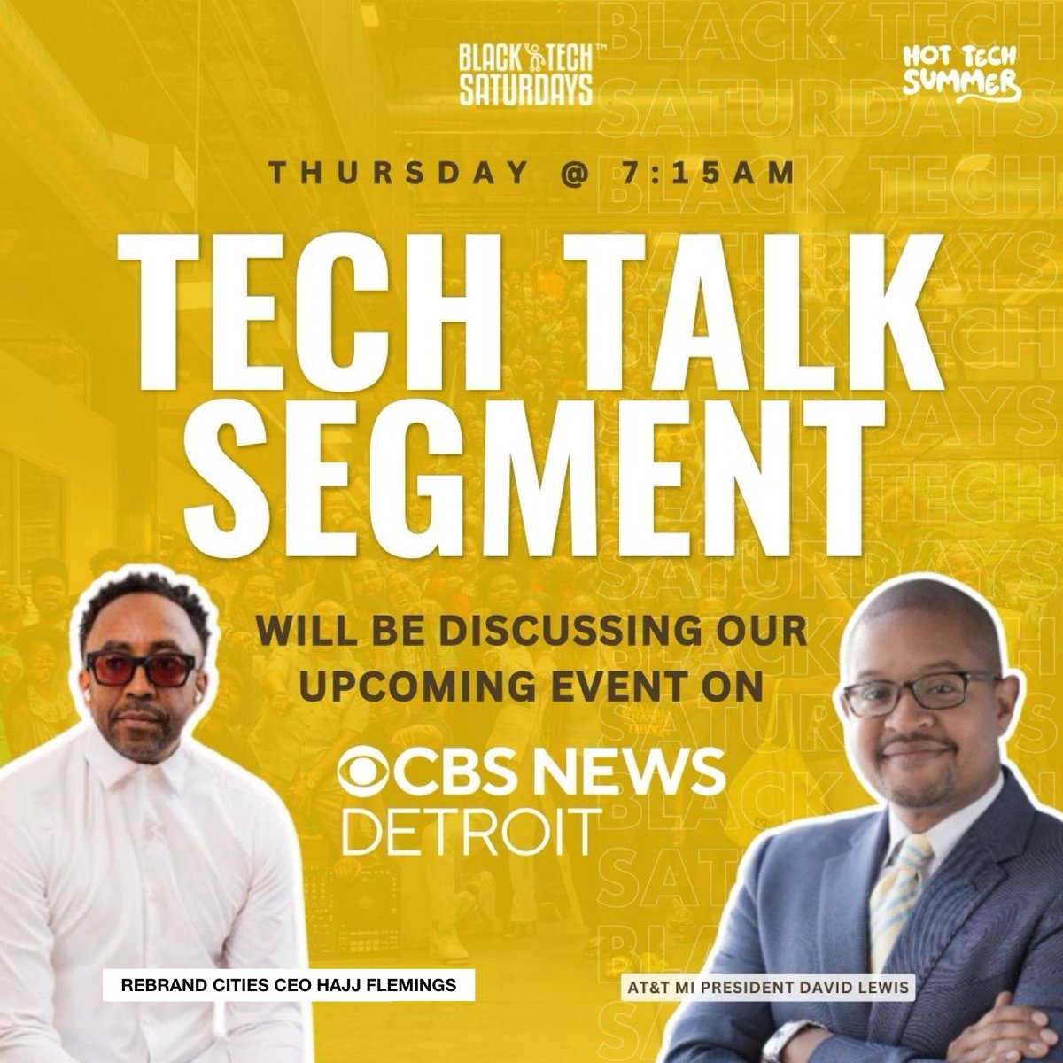 HajjFlemings's tweet photo. @ATT, in collaboration w/@BlckTchSaturdys &amp; @human_i_t, is helping to bridge the digital divide by giving away 500 laptops to Detroit residents. Tomorrow morning, @DavidcLewisSr, President of AT&amp;T Michigan, and I will be on @CBSDetroit at 7:15am https://t.co/IuhDVlP9a5 https://t.co/TnDSelwQWd