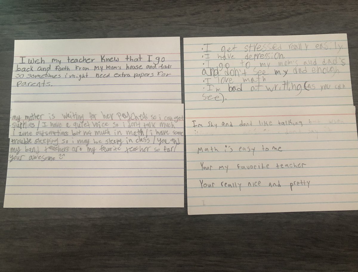 aladams7m's tweet photo. This gets me every year! Our kids carry so much with them and it breaks my heart! Starting off the year empathizing with them and for them! This year we are “digging in” and making growth and change! “I wish my teacher knew..” #traskmiddle https://t.co/EOBnPA3mpa