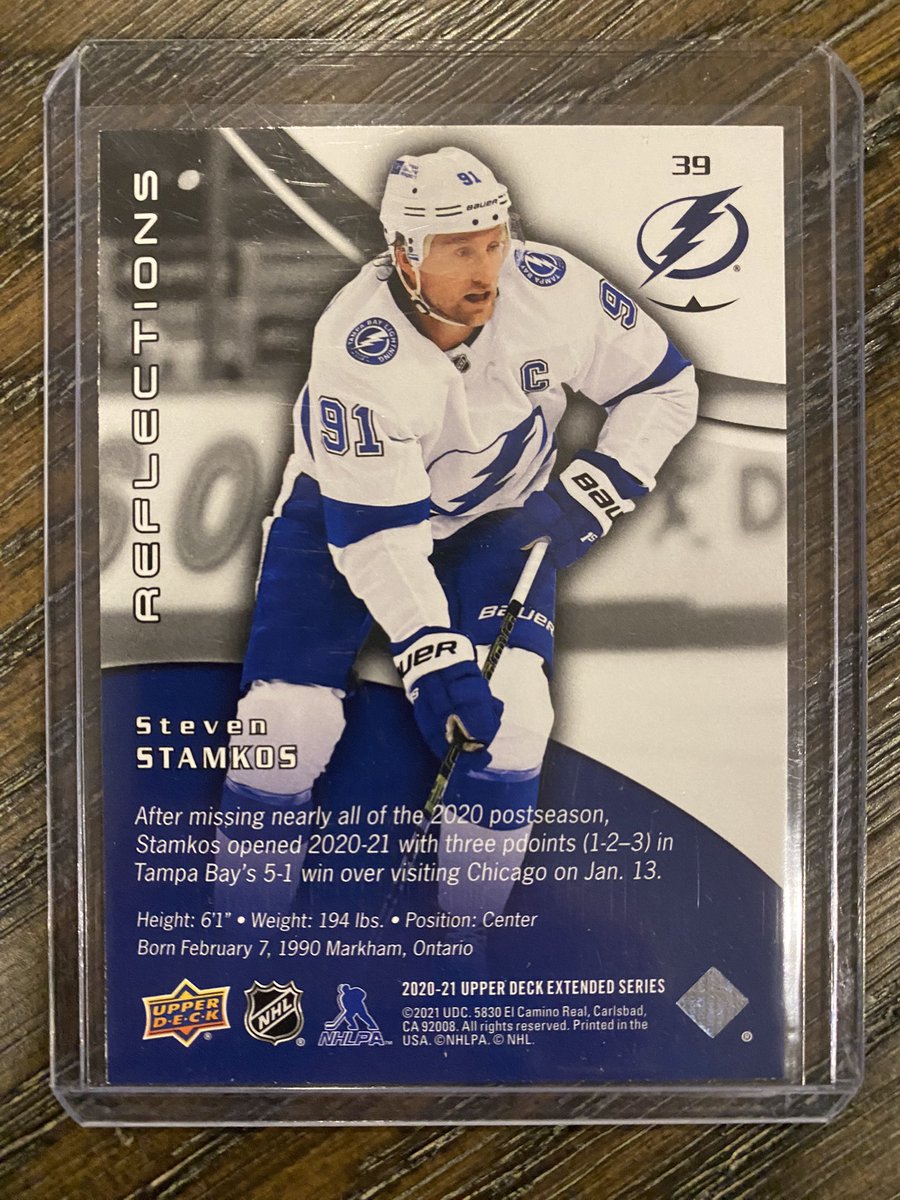 espresssobreak's tweet photo. Gonna be weird seeing Stamkos in a Preds uniform.
Steven Stamkos Upper Deck Hockey 2020-21 Extended Series - Reflections # 39
#hockey #hockeycards #sportscards #whatnot #ebay #ebayseller #NHL #mycardpost #cardbreaks #cardinvesting #thehobby #whodoyoucollect #TampaBay https://t.co/hRUZlzRFXk
