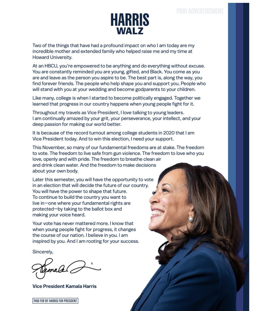 yardtalkhbcu's tweet image. VP Kamala Harris pens letter speaking directly to HBCU students🔥🔥🔥🔥