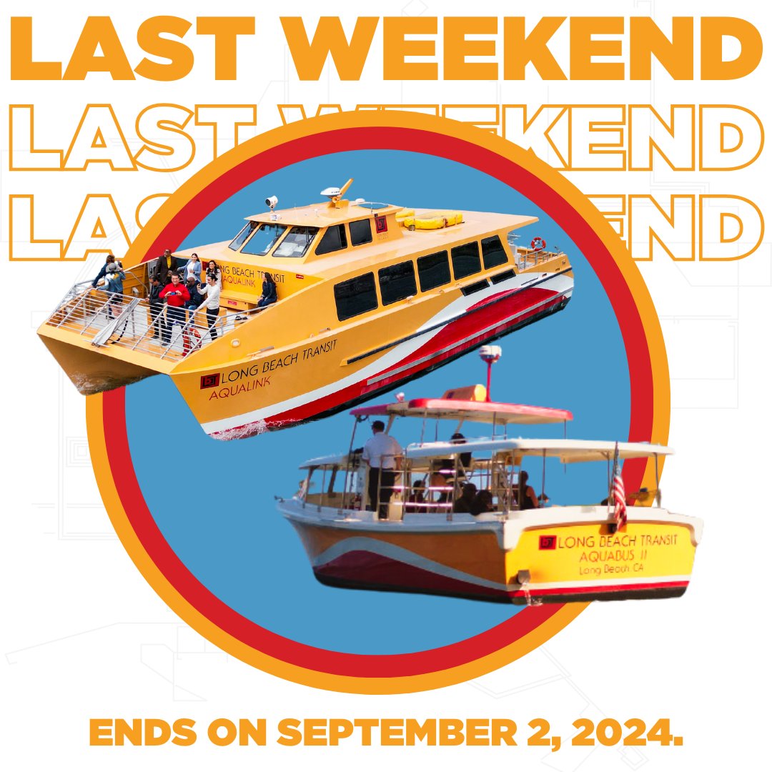 lbtransit's tweet photo. Donβt miss out! π€ This is your last chance to catch the Water Taxis before they sail away for the season.
Plan your visit now by visiting https://t.co/xe52HulpfD. π
#LongBeachTransit #LBT #WaterTaxis #AquaLink #AquaBus https://t.co/avNqop0DUn