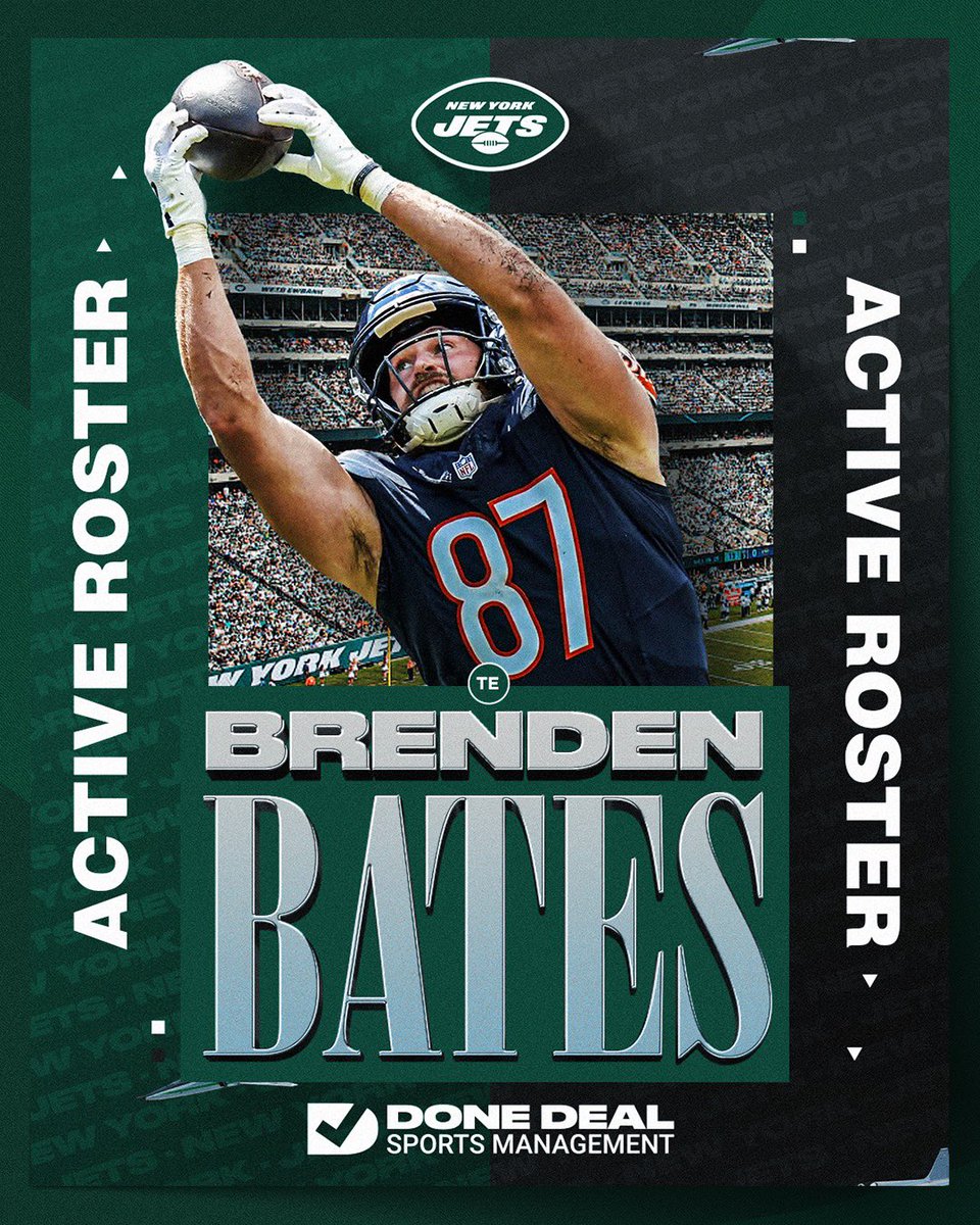 DoneDeal_Sports's tweet image. Welcome @BatesBrenden to the @nyjets active roster! 

#jetup #takeflight #jetstwitter #newyork #ukfootball #ForTheTeam #NFLCats #BigBlue #BBN