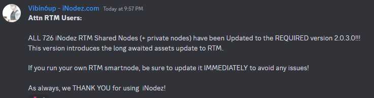 i_nodez's tweet photo. RTM Nodes MUST be Updated NOW!  

Assets are upon us!  

THOON is FINALLY NOW!! https://t.co/m4HqENPK8t