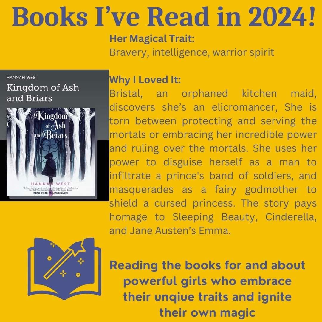 I’m reading books for and about powerful girls who embrace their unique traits and ignite their own magic.

Kingdom of Ash and Briars by Hannah West

Her Magical Trait:
Bravery, intelligence, warrior spirit

#amreading #bookstagram #bookreview #booksforpowerfulgirls