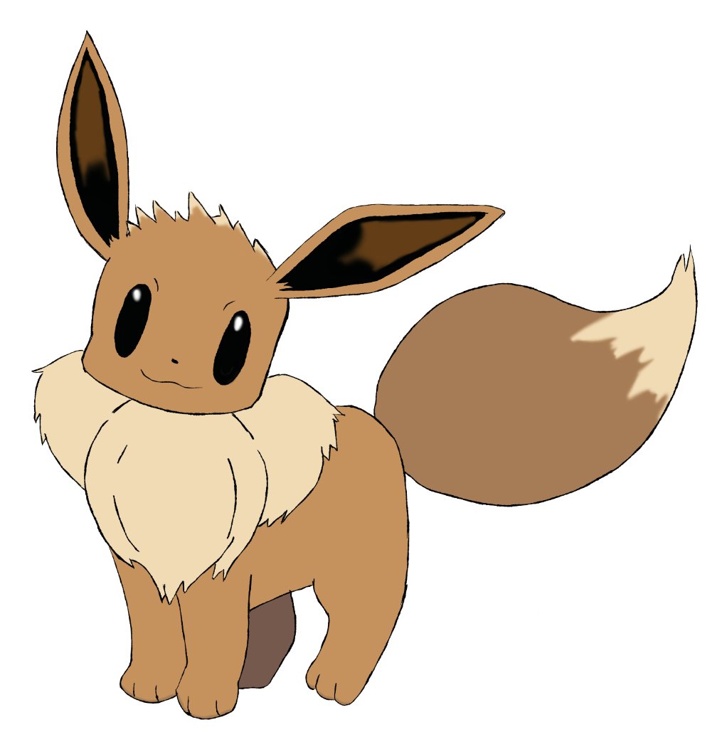 BurdyeeBurdy's tweet photo. Eevee pt2. The shaded parts could be stronger, as the color is a little flat from a distance. I practiced using a thinner brush and trusted my strokes as opposed to making many strokes and spending a lot of time cleaning the linework. I think it was pretty good for a first time. https://t.co/H1ADJ5dDcT