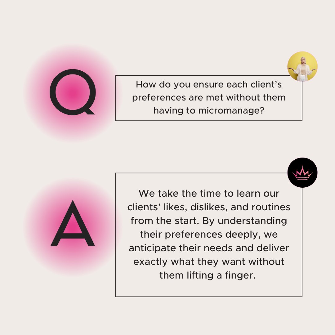 Queenoftodo's tweet image. Our team takes the time to understand every detail of your lifestyle, so you can experience seamless service without the hassle of micromanaging. From your favorite coffee order to the way you like your laundry folded, we’ve got it covered.

#qandasession #asktheexperts