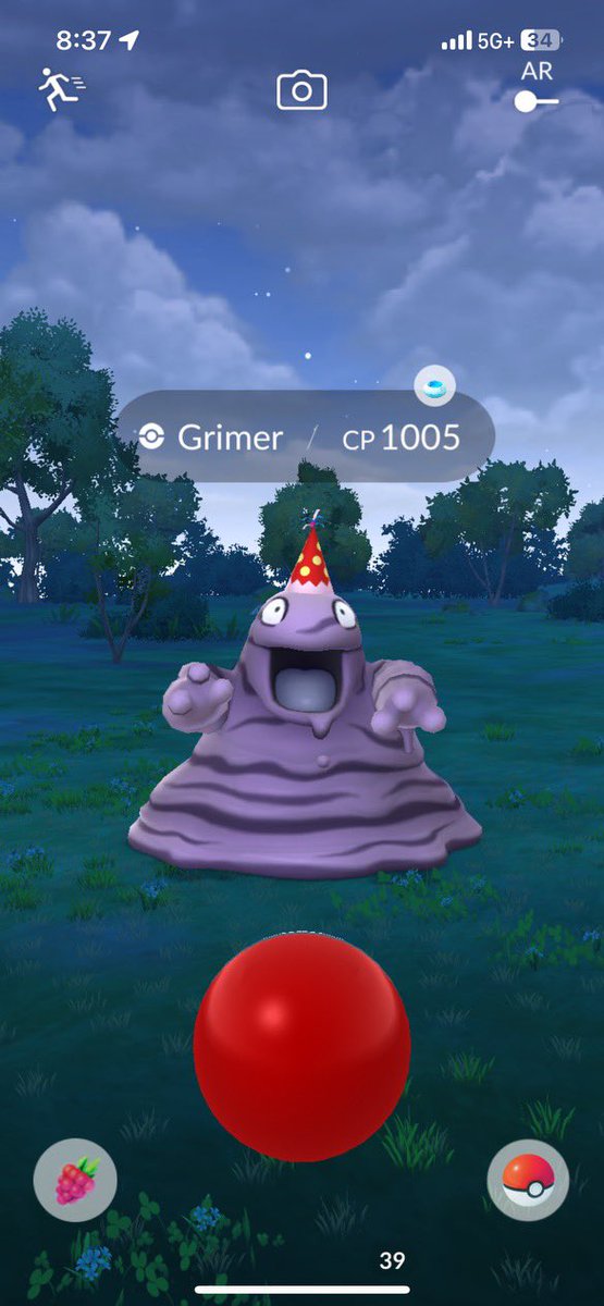 theCrensh's tweet photo. My son caught this insanely rare glitch #Pokemon in #PokemonGo.  He said the Grimer was only spawning in an event that ended months ago, but he caught it today while using his Daily Incense.  (I’m posting this on his behalf) https://t.co/afkxczKzDi