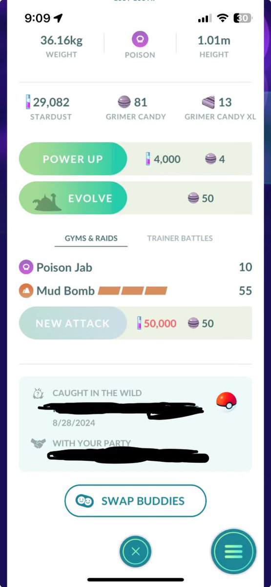 theCrensh's tweet photo. My son caught this insanely rare glitch #Pokemon in #PokemonGo.  He said the Grimer was only spawning in an event that ended months ago, but he caught it today while using his Daily Incense.  (I’m posting this on his behalf) https://t.co/afkxczKzDi