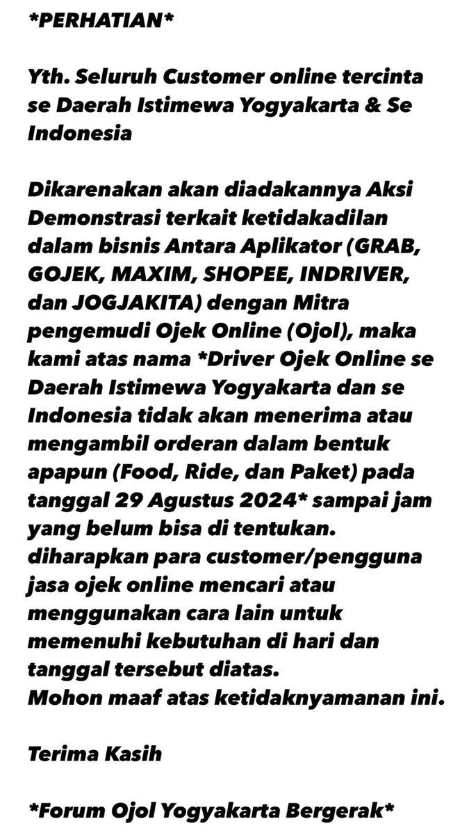 txtfromjogja's tweet photo. Sekilas info,
Situasi terkini tugu jogja, ada aksi demo driver ojol (ojek online) se DIY,
Kemungkinan lalu lintas sedikit terhambat, dihimbau untuk mencari alternatif jalan lain 🙏 https://t.co/1LBCf7Ikmb