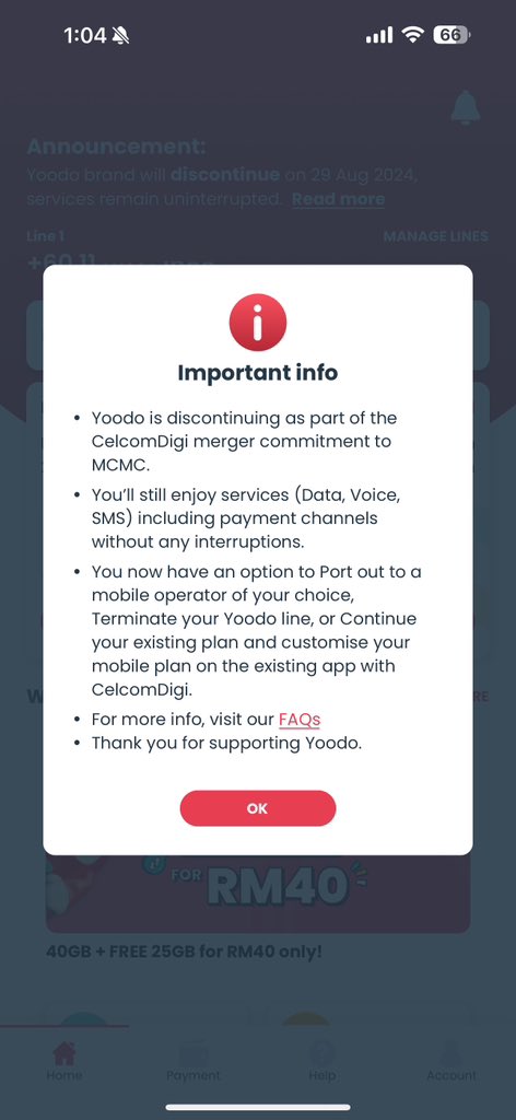 Soya_Cincau's tweet photo. Yoodo as a brand is discontinued today, 29 August 2024. Existing users can stay on with no service interruption while using the existing app with CelcomDigi. #yoodo #celcomdigi #yoodoitbetter https://t.co/IeUItQqt1F
