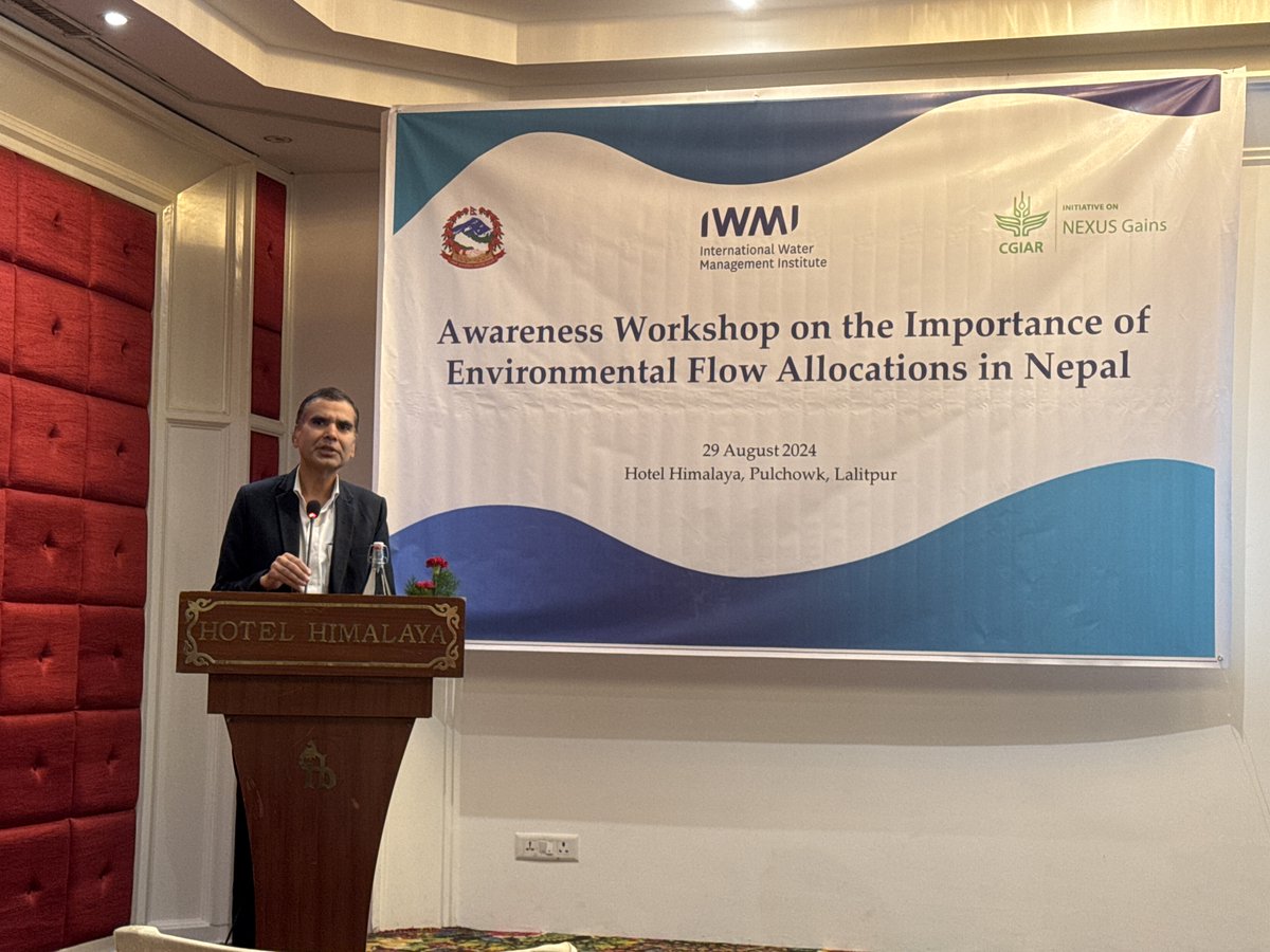 SantoshNepal_'s tweet photo. "Maintaining environmental flows is critical for preserving river health and the aquatic ecosystem," said Gyanraj Subedi, DG, Department of Environment, during a one-day Awareness Workshop on the Importance of Environmental Flow Allocations in Nepal. #NEXUSGains @IWMI_ #EFLow https://t.co/P3Gd3YkItb