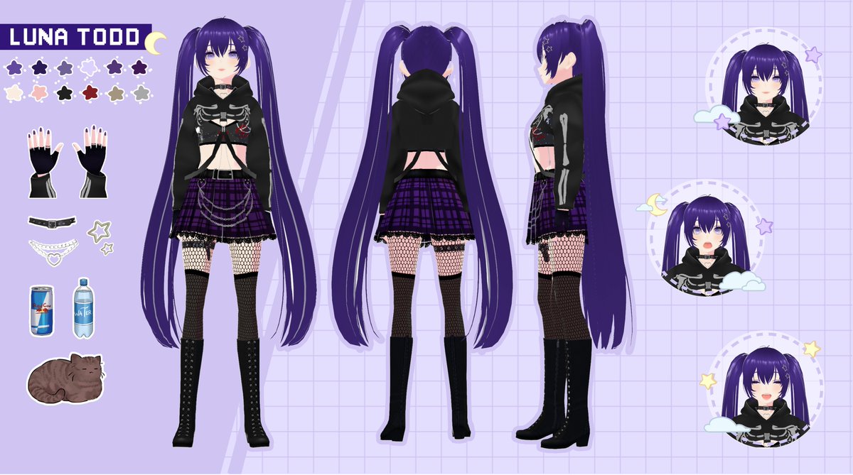 lunatodd_'s tweet photo. 【Luna's Official Reference Sheet】
Meet Luna Todd, your emo gamer girl who's ready to dive into the spookiest horror games and the coziest night-time streams 🌙💜
Can’t wait to see you all in the next stream! 
#ENVtuber #VTuberRefSheet #LunaTodd https://t.co/GsGCLrLwi7