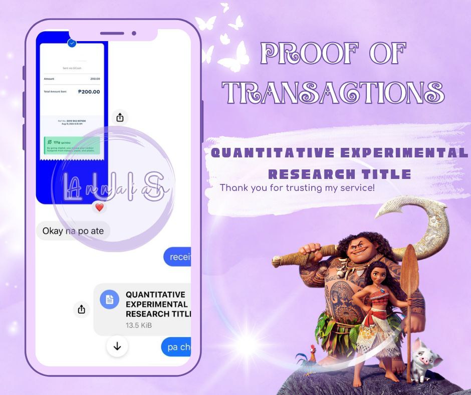 🐚 Service provided :
          ⊂⊃ : Quantitative Experimental Research Title

Your trust inspires me to strive for excellence every day. Your commitment to learning inspires me to continue empowering minds and shaping futures. Thank you for choosing my service!!