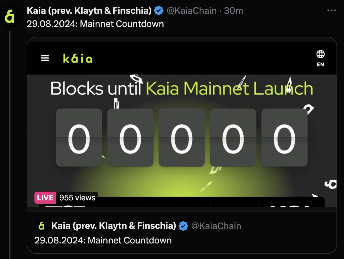 🚀 Exciting news!

🟢⚫️ Kaia (Chain) Mainnet is now live, offering one of the fastest and most efficient EVM-based blockchains with ~1 second processing speeds and ultra-low gas fees.

Backed by Web3 giants like Kakao and LINE NEXT, Kaia is set to lead the next wave of Web3 in