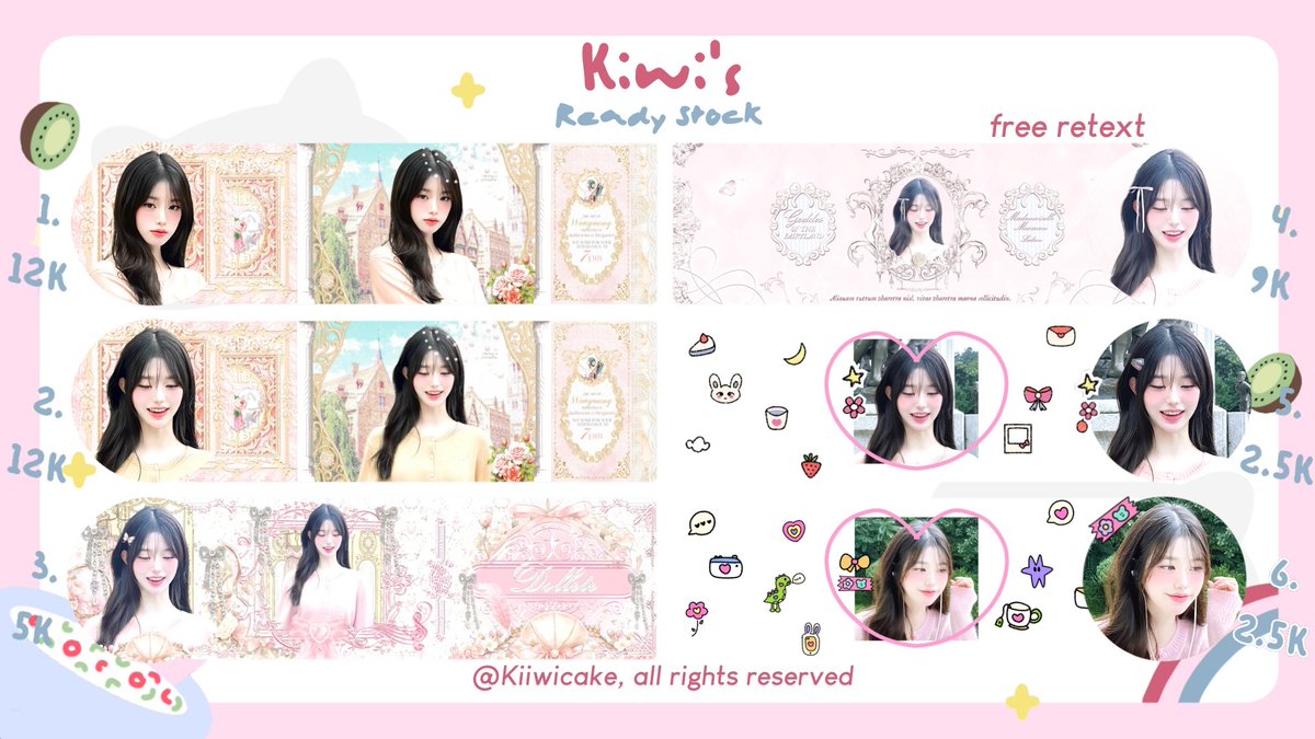 ㅤ
૮  ׁ  ⑅  🎠 help retweet/repost? thank you!

𝐇ai! Aku punya 6 layout ready stock Wonyoung ive terbaru yang bisa kamu jemput sekarang nih, bisa scroll kebawah ya untuk detail layoutnya. yuk jajan! 🎀 #zonauang 
⠀
