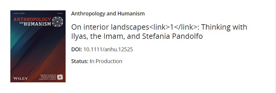 Atreyee Majumder (@twitatreyee) on Twitter photo Very excited for this essay to be published in <a href="/AnthroHumanism/">Anthropology & Humanism</a> - a meditation on whether anthropology can actually inquire after the soul, and a fangirl close-reading of Stefania Pandolfo's Knot of the Soul. Very excited for this essay to be published in <a href="/AnthroHumanism/">Anthropology & Humanism</a> - a meditation on whether anthropology can actually inquire after the soul, and a fangirl close-reading of Stefania Pandolfo's Knot of the Soul.