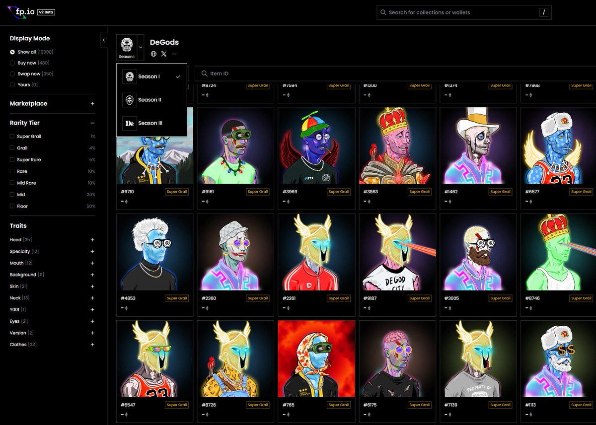 "Season Switch" implemented for DeGods.

Not many outside the DeGods community knew that there are 3 versions of each DeGod.

We are a marketplace that respects culture and history. 
We are here to tell Web3 stories.

fp.io/collection/deg…