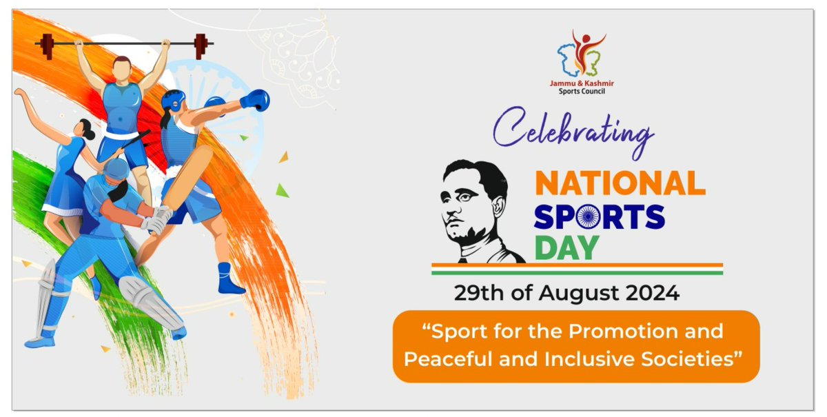 J&K Sports Council (@jksportscouncil) on Twitter photo Happy National Sports Day! Let’s celebrate the indomitable spirit of Major Dhyan Chand Singh Ji, whose legendary prowess on the hockey field made India proud. 
May his legacy inspire us all to pursue excellence in sports and beyond.
#Happy_National_Sports_Day Happy National Sports Day! Let’s celebrate the indomitable spirit of Major Dhyan Chand Singh Ji, whose legendary prowess on the hockey field made India proud. 
May his legacy inspire us all to pursue excellence in sports and beyond.
#Happy_National_Sports_Day