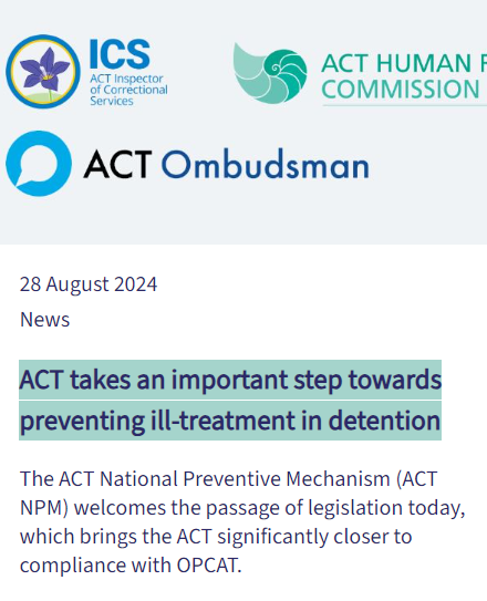 Read our joint ACT NPM media release welcoming legislation which brings ACT closer to OPCAT compliance 👇
@Cwealthomb
#OPCAT #NPM #detentionmonitoring #ACTPOL
hrc.act.gov.au/news-and-event…