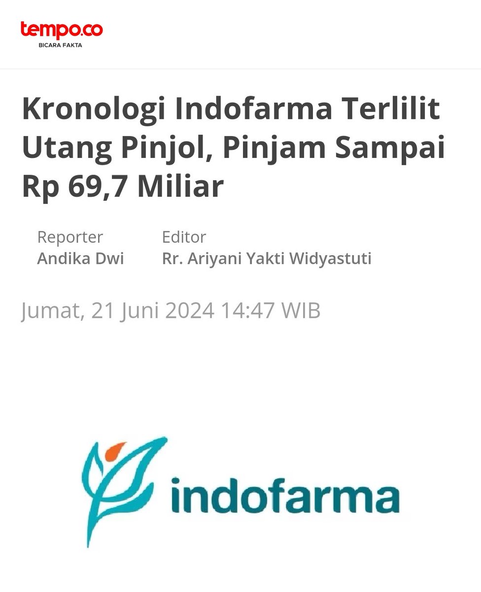 elpanjullo's tweet photo. Apa kabar ya kasus Indofarma ini? Tiba-tiba menghilang dari peredaran berita di sosial media... Sudah saatnya kita jangan berdiam diri saja, mari kita gaspolkan memantau kinerja cing @erickthohir sebagai Menteri BUMN yang berkinerja buruk!
@Anak__Ogi 
@AntoniusCDN 
@ch_chotimah2 https://t.co/z5BVFMwmSk