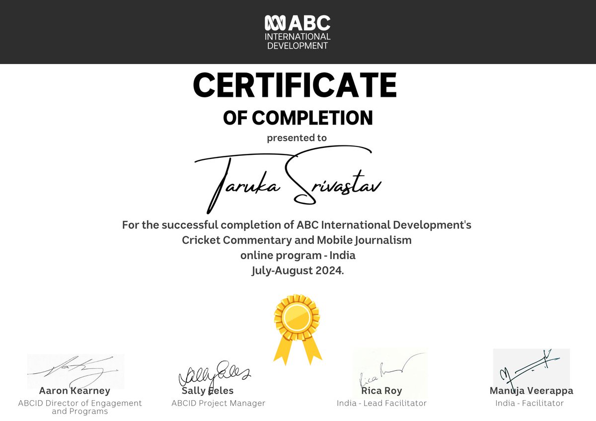 🎗️I was selected by <a href="/AusHCIndia/">Philip Green OAM</a> &amp; <a href="/ABC/">ABC News</a> for their Women In News &amp; Sports program last month and a month later , I have completed the course &amp; also became the lead anchor for <a href="/NoidaKings/">Noida Kings</a>. Lots of learning and Gratitude 🧿❤️ #sportsbiz #womeninsports
