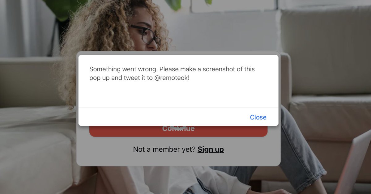vipulvpatil's tweet photo. @RemoteOK Got this now, twice in the last 5 minutes. Unable to login, no link in my email. https://t.co/MPhn4IONro