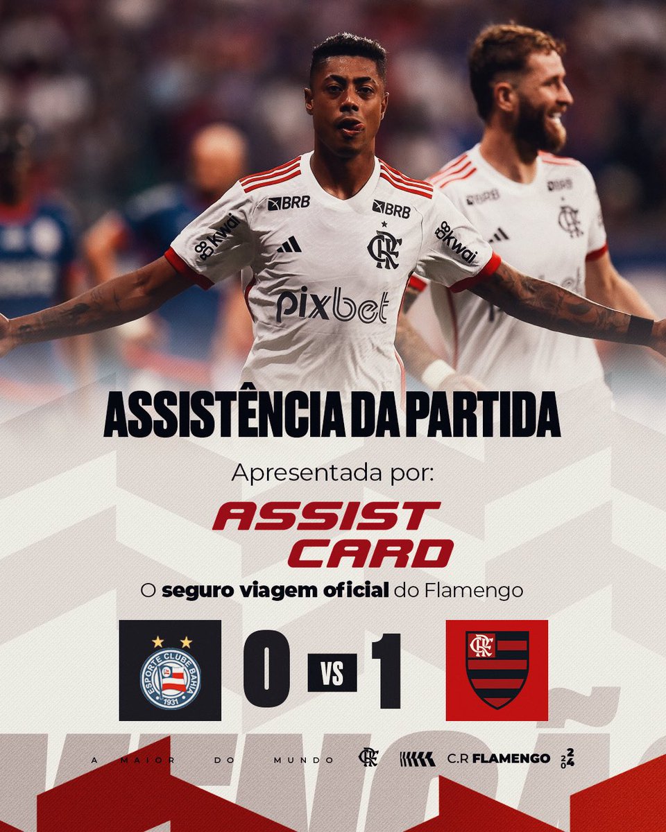 Flamengo's tweet photo. De la Cruz cobrou o escanteio com perfeição e a bola encontrou Bruno Henrique. O camisa 27 subiu mais alto que a defesa e cabeceou para fazer o único gol do jogo.
Assistência da Partida apresentada por Assist Card, o seguro viagem oficial do Flamengo. #AssistCardFla #AssistFla @assistcard