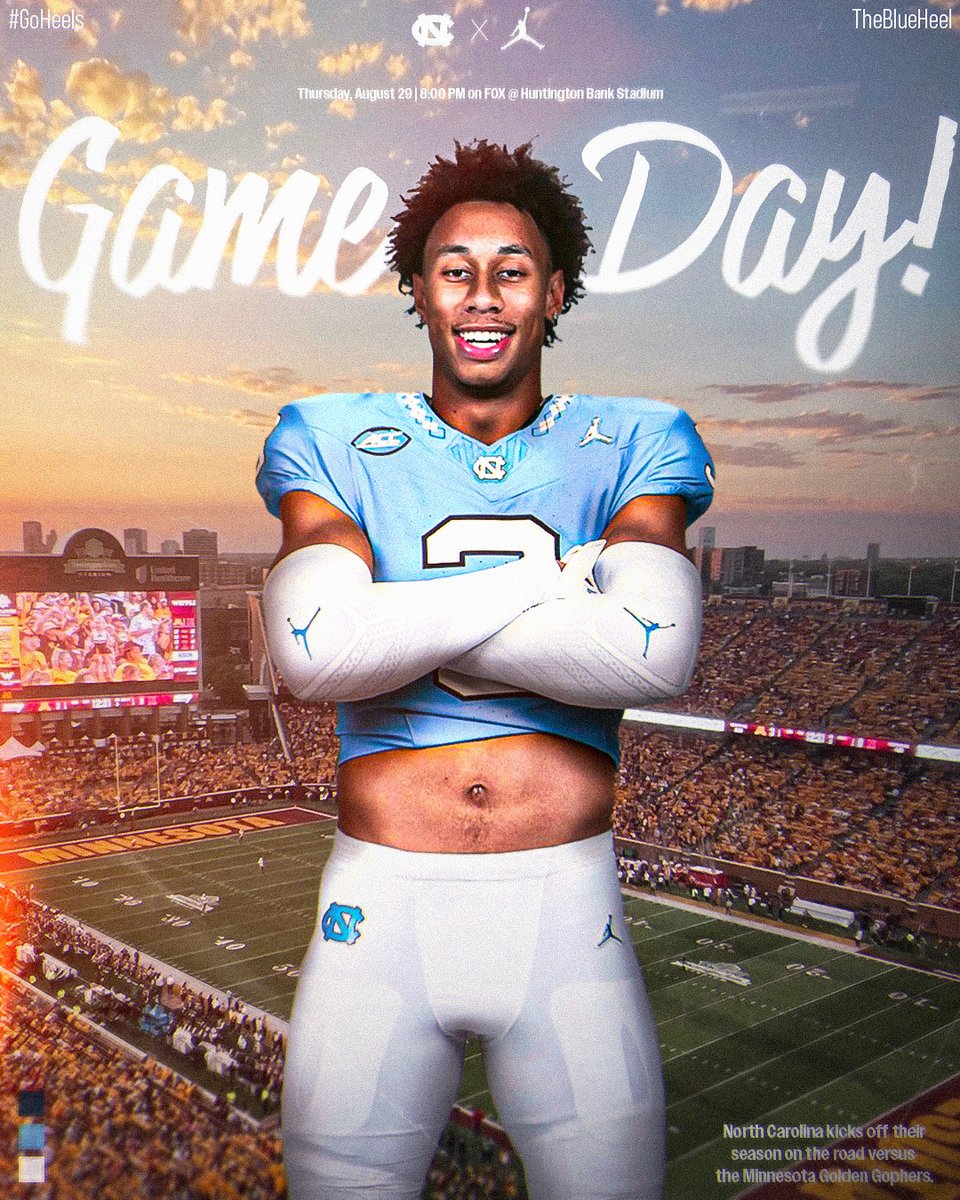 🚨 IT’S GAME DAY!!

The Tar Heels start their season with a bang as we head to Minnesota for our season opener!!! #BeatMinnesota 

Kickoff is at 8:00 PM on FOX.  

#GOHeels #UNCFootball