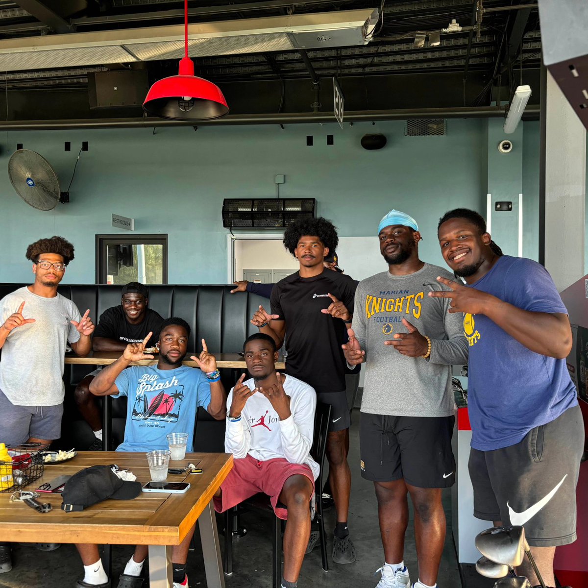 MarianUFootball's tweet photo. We had a great time at the Annual Seniors, Captains, and Coaches Outing!  Back 9 Golf and Entertainment did another great job hosting our event!

10 Days until kickoff!
#GoKnights 🔵 🟡 https://t.co/7OmOwrC2Gd
