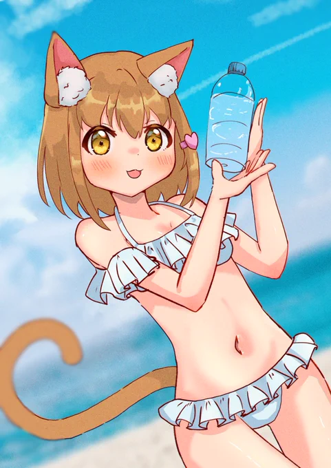 お水をどうぞ!ってしてるうちの子ミミちゃん #イラスト