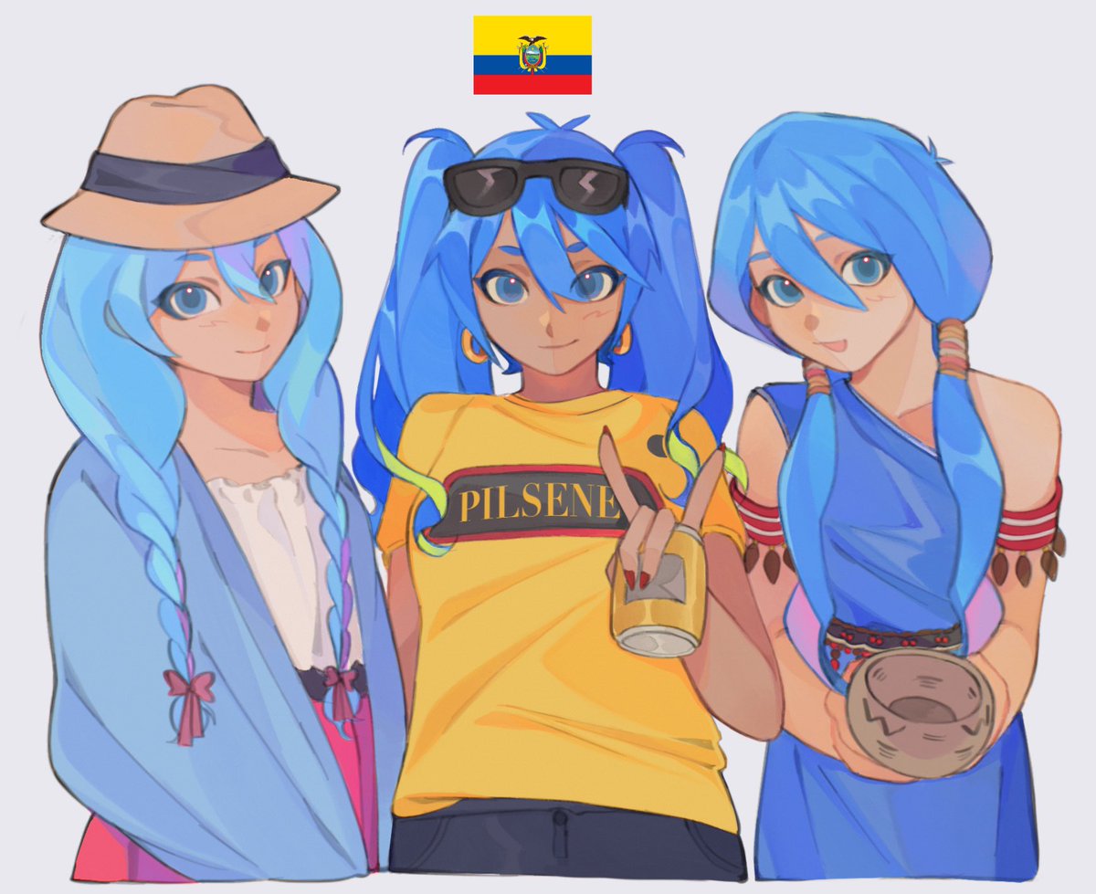 noniwifallin's tweet photo. Ecuadorian mikus 🇪🇨 based on @Leah_Phamtomm and @elsakoart designs! https://t.co/tzUXA6CI8O