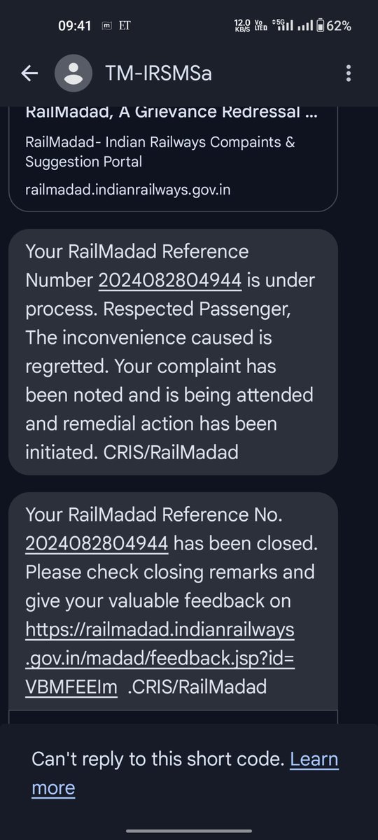 Dev9269's tweet image. .... and yes about Cockroachs we've compliant offline and online on Rail Madad as well. but not get till now any proper solution for that. also they closed the compliant attaching screenshot for your reference.
12472 PNR. 2316673075 @RailwaySeva @RailwayNorthern @rpfnrfzr 2/2.
