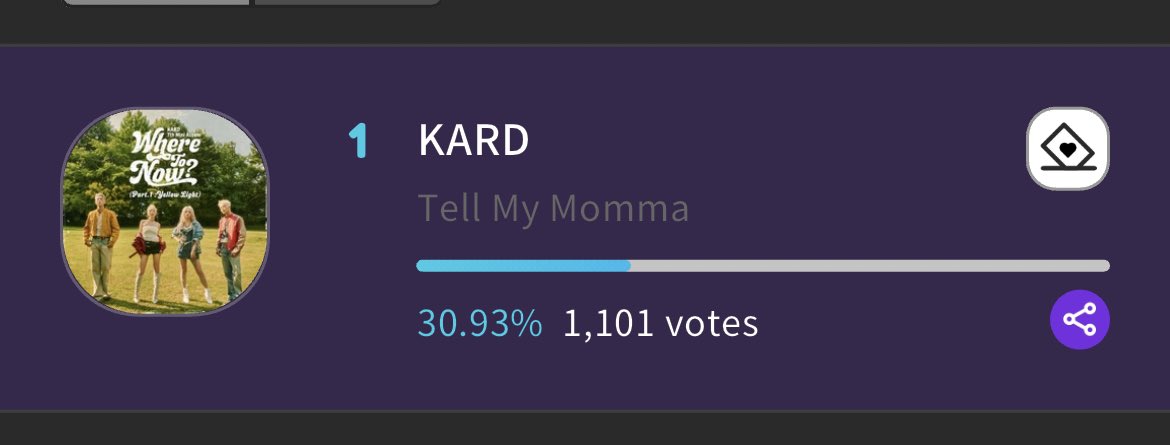 Hi stays im calling in a little favour I asked for you guys previously 🫣

KARD is currently 1st place for the ENA kpop chart show and this is our last shot to try get them a win for the TMM era 🖤

Please vote for KARD on the fancast &amp; show champion app! Thank you 🙏