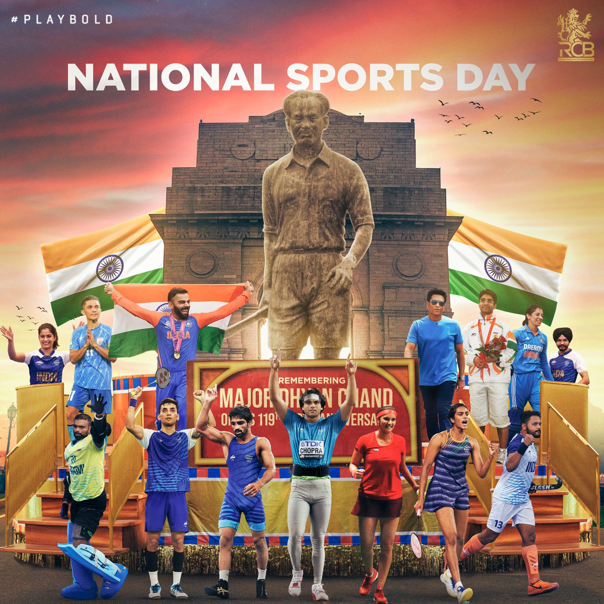 राष्ट्रीय खेल दिवस की सभी को शुभकामनाएं।

खेल जगत की महान हस्ती "पद्म भूषण" भारतीय हॉकी के जादूगर मेजर ध्यानचंद जी को उनकी जयंती पर शत शत नमन।
#MajorDhyanChand
#NationalSportsDay
#GOLD