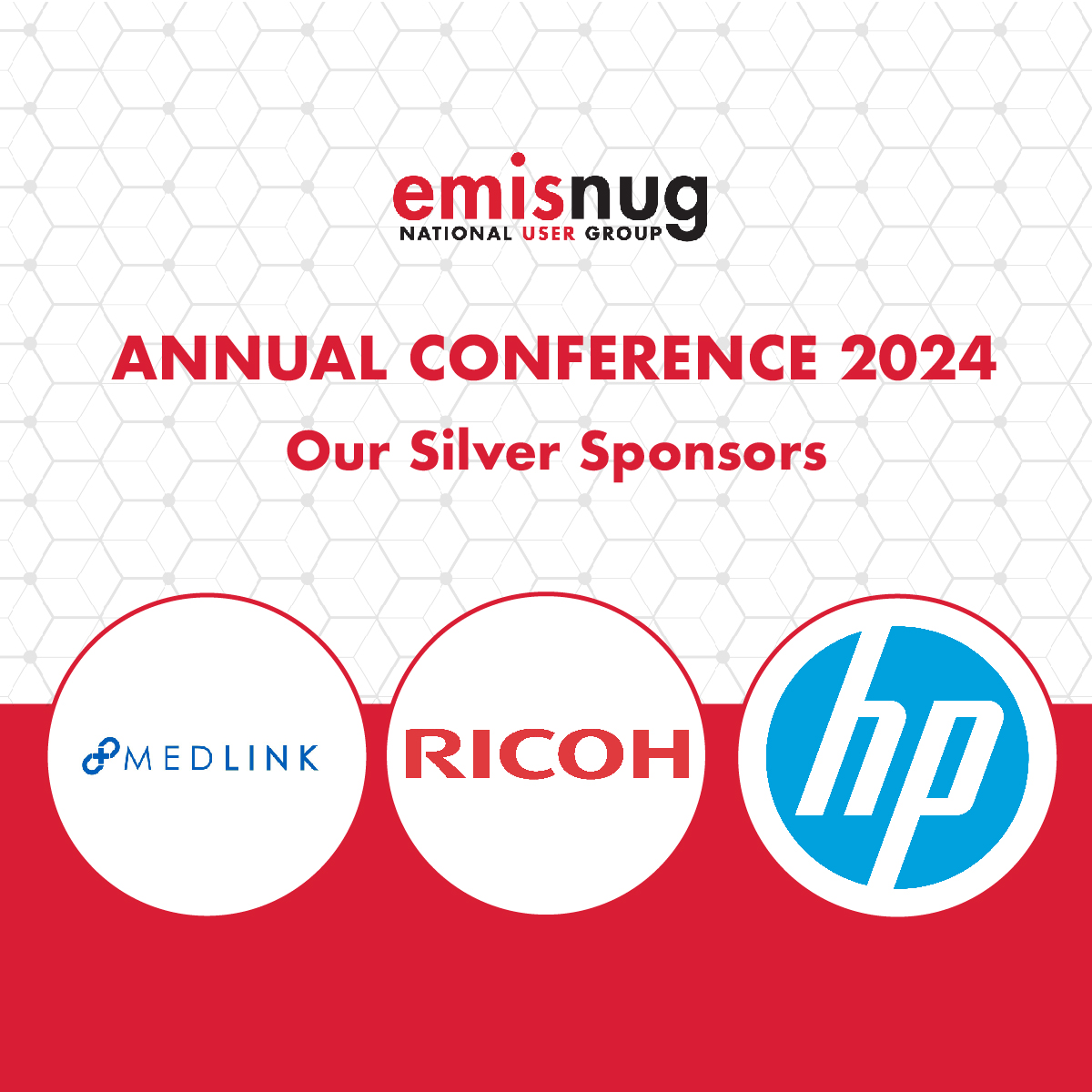 🩶 MEET OUR SILVER SPONSORS 🩶 

 3 weeks to go until The EMIS Nug Conference and Awards! 

Our exhibitors are here to share ways you can work smarter not harder to improve patient care.💡

Medlink <a href="/RicohUK/">Ricoh UK</a> <a href="/HPUK/">HP UK</a>

Check our late availability offer: …nug-conference2024.eventreference.com/main