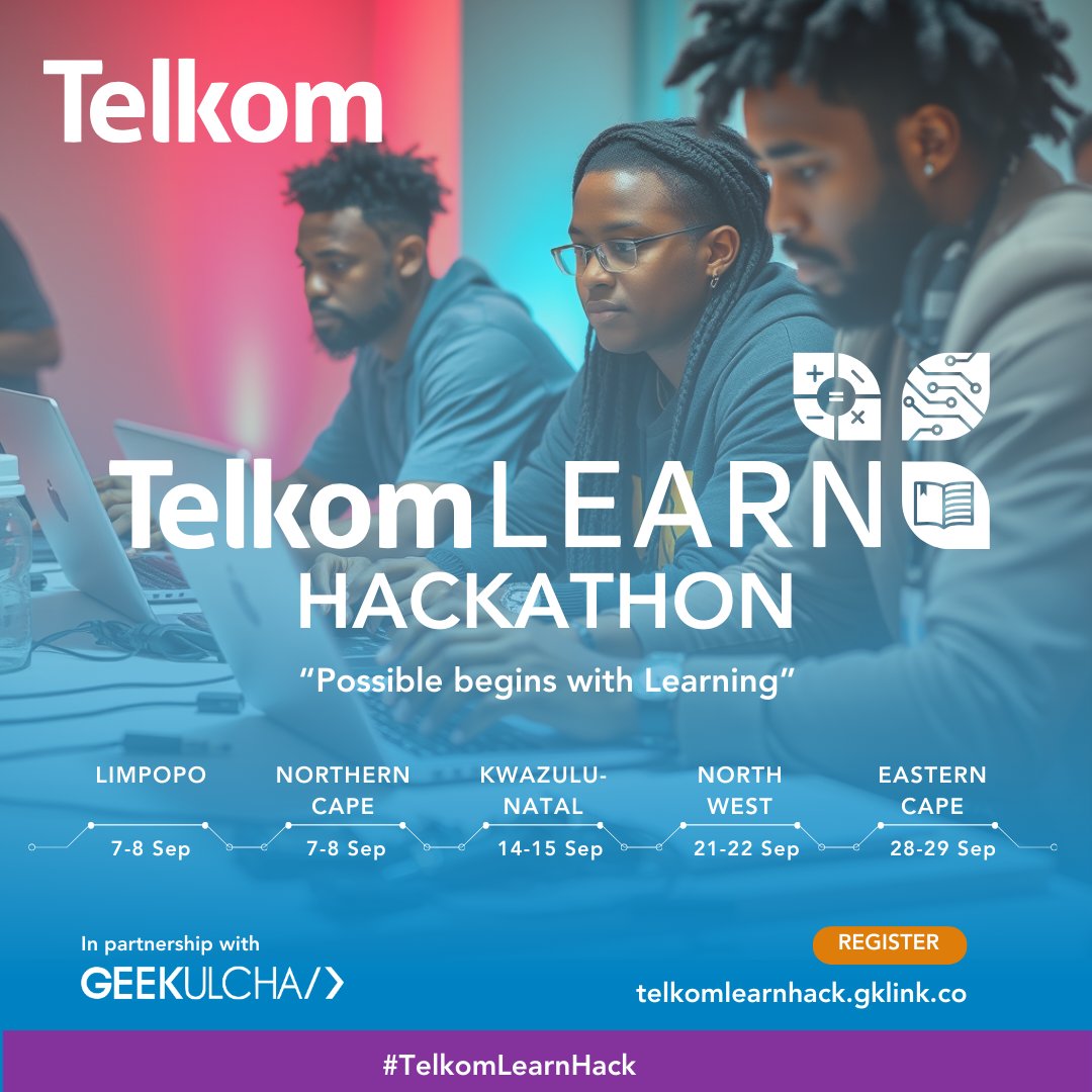 InchubPlk's tweet image. Exciting News! 

Join us for the #TelkomLearnHack happening next week at the University of Limpopo on 7-8 September! 🗓️ 

To participate, register now on :  
telkomlearn.co.za

Hack Application : telkomlearnhack.gklink.co

@TelkomZA @ULvarsity 
#TelkomLearnHack