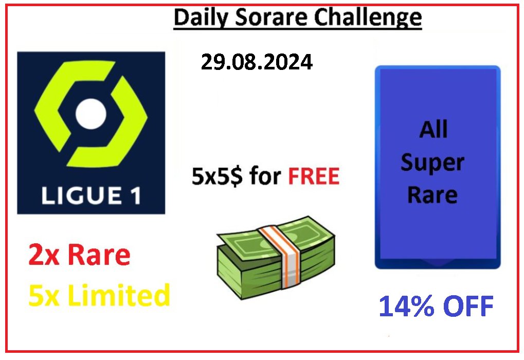 PawelTrader_'s tweet image. Daily @Sorare Challenge Starts Now 29.08.2024 👀

1⃣ 5 Limited and 2 rare Cards form Ligue 1 for 7 random people who make at least one transaction with me within 24 hours 😍
2⃣ Swap all my Super Rare Cards for 115% of Your cards value! 🔝
3⃣ 5$ for 5 random people - just write…