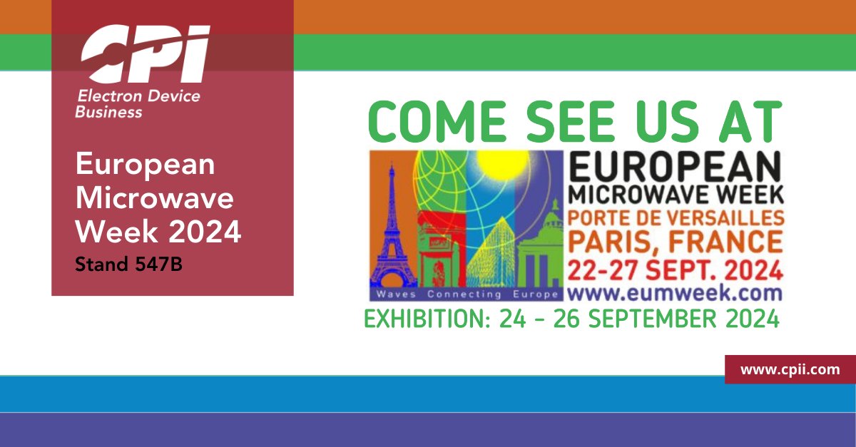 Join us at European Microwave Week 2024 from September 24-26 ! We'll be showcasing our latest innovations. Visit our stand 547B and discover how we can help you #EuMW2024 #CPIEDB • Check out what's going on at eumweek.com