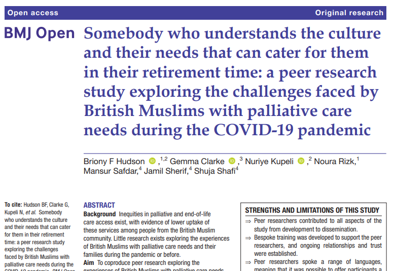 Gemma Clarke (@dr_gclarke) on Twitter photo New paper BMJ Open! Peer researchers explored experiences of British Muslims with palliative care needs during COVID, to find impact on family carers, and many feeling excluded from health policies #palliativecare <a href="/MuslimCouncil/">MCB</a> <a href="/MarieCurieEOLC/">Marie Curie EOLC</a> @BrionyHudson <a href="/drnkupeli/">Nuriye Kupeli</a> <a href="/Nourarzk/">Noura Rizk</a> New paper BMJ Open! Peer researchers explored experiences of British Muslims with palliative care needs during COVID, to find impact on family carers, and many feeling excluded from health policies #palliativecare <a href="/MuslimCouncil/">MCB</a> <a href="/MarieCurieEOLC/">Marie Curie EOLC</a> @BrionyHudson <a href="/drnkupeli/">Nuriye Kupeli</a> <a href="/Nourarzk/">Noura Rizk</a>