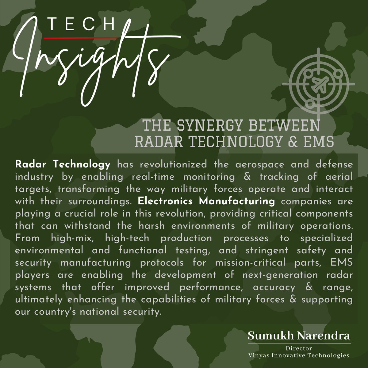 VinyasInnovati1's tweet image. #TechInsightsby @SumukhNarendra
The next-gen of #RadarTechnology is dependent on the perfect blend of innovation &amp;amp; manufacturing expertise. Share your opinion on how the synergy between radar tech &amp;amp; electronics manufacturing is changing the game in #aerospace &amp;amp; #defense industry!
