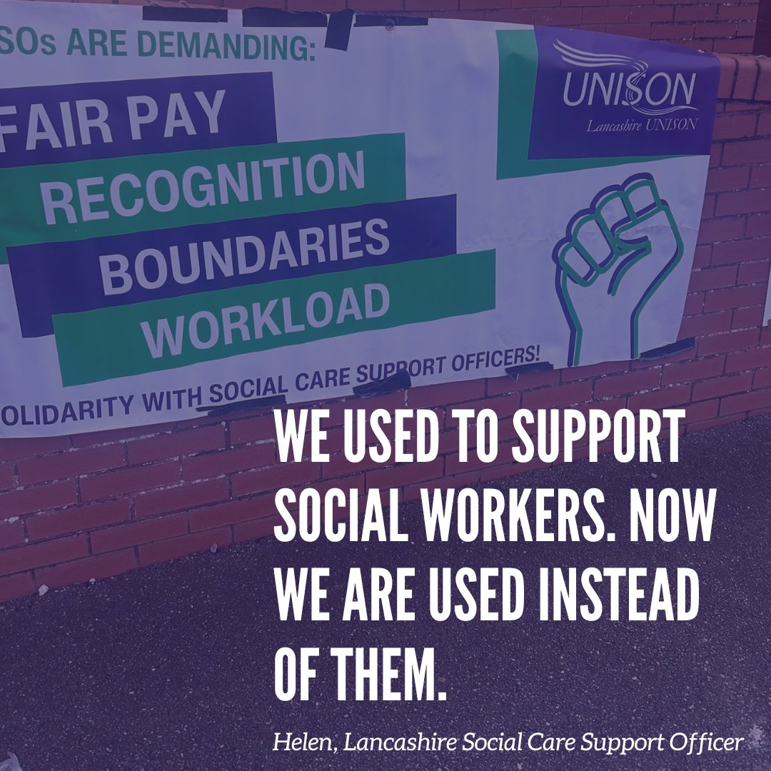 NorthWestUNISON's tweet image. The Lancashire Social Care Support Officers are back on strike today.

All they want is fair pay and recognition for the jobs they already do.