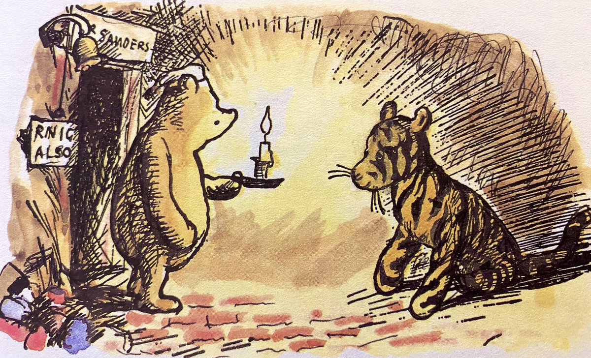 A_AMilne's tweet photo. “It’s the middle of the night, which is a good time for going to sleep. Tomorrow we’ll have honey for breakfast. Do Tiggers like honey?”
“They like everything,” said Tigger cheerfully.
“Then if they like going to sleep on the floor, I’ll go back to bed,” said Pooh. ~A.A.Milne https://t.co/qg4bpODetj
