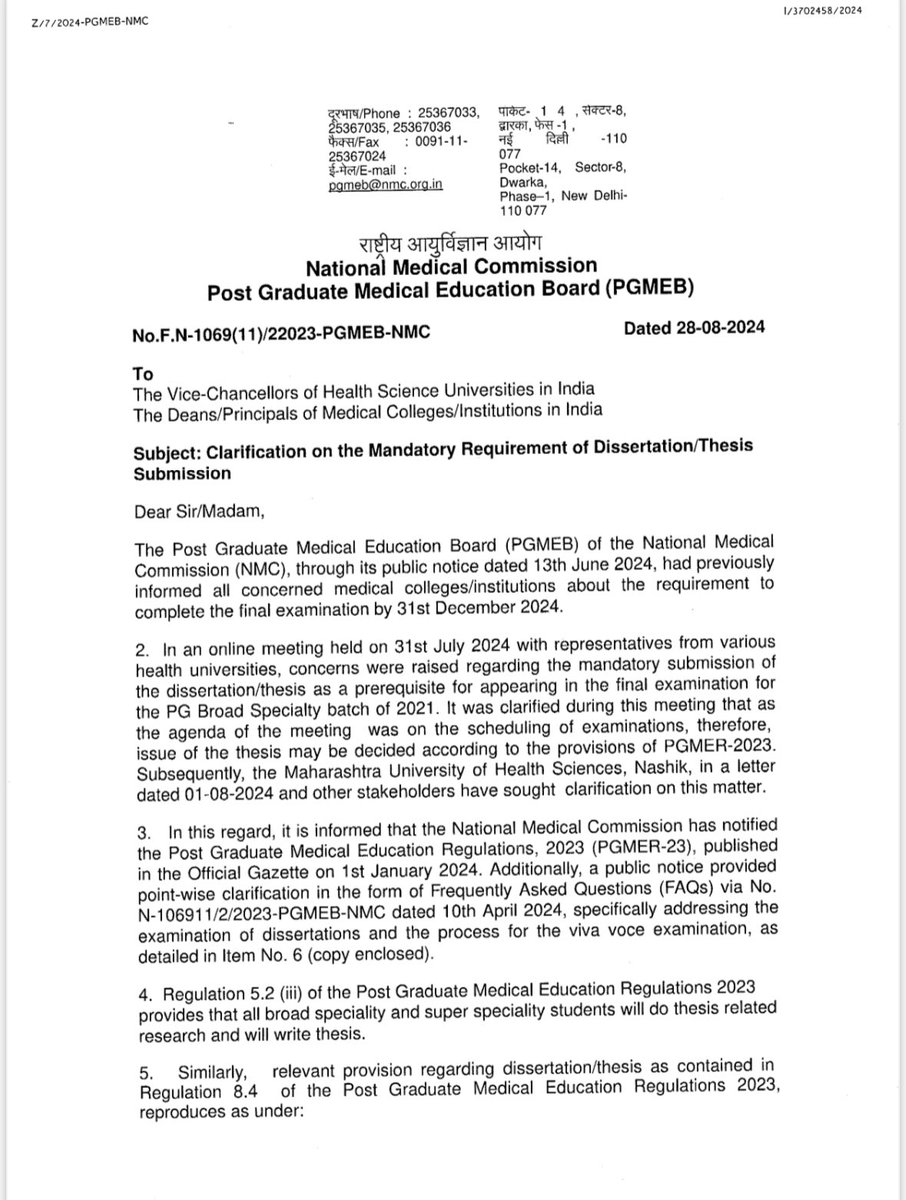 MRK_POLLACHI's tweet photo. NMC #PGMEB has informed universities and colleges that #thesis approval and acceptance are no longer required for students to appear in their final examinations.
Very good decision by #NMC
#NEETPGResults #NEETPG24 #neetpg_normalisation #neetpg2024 https://t.co/RHtIzLwnhi