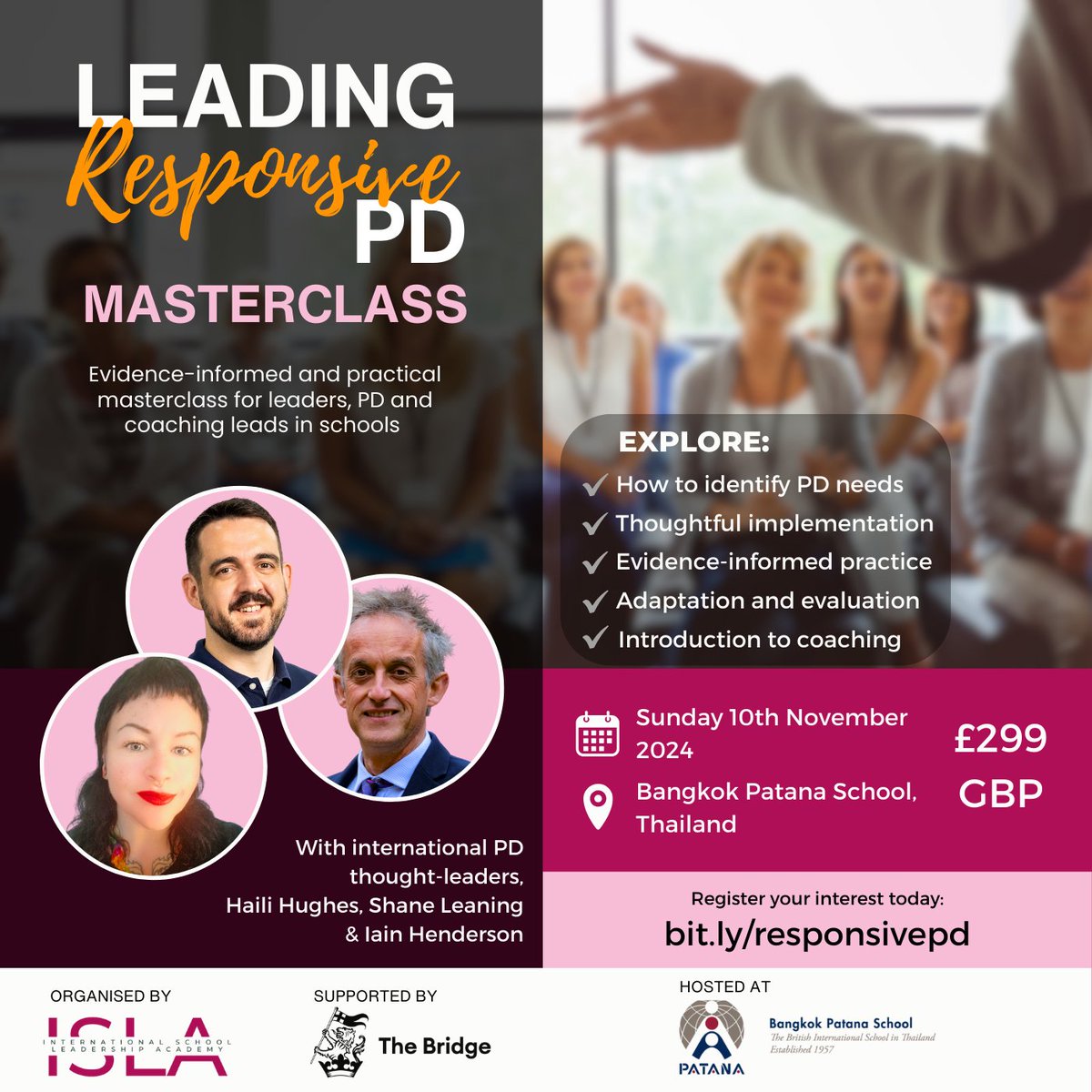 leaningshane's tweet photo. Professional Development Leaders in Asia,

Fancy a masterclass with me, @HughesHaili and @iainhendo?

If so, register your interest at https://t.co/95WRMtVfJQ.

Promises to be a day jam packed with learning. I can't wait!
