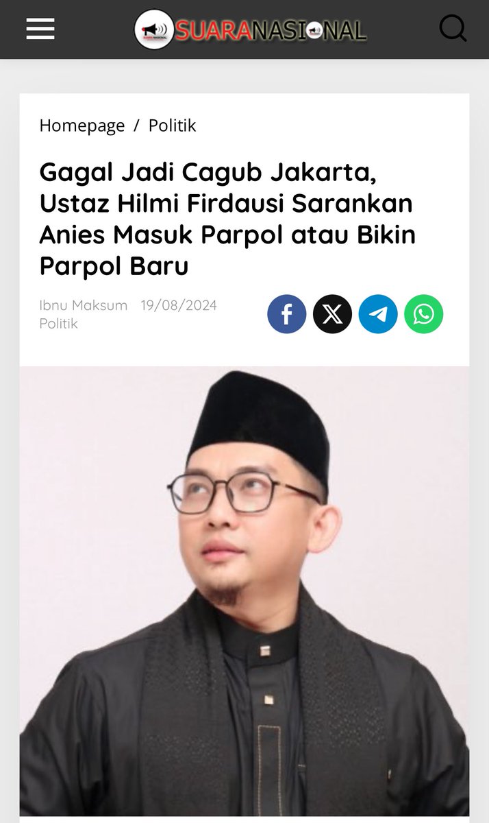 Pak <a href="/aniesbaswedan/">Anies Rasyid Baswedan</a> sdh legowo. Semoga anak Abah dan semua pendukungnyapun ikut legowo. Insya Allah masih banyak peran lain yg bisa beliau lakoni. Btw, saran saya utk beliau tetap seperti semula. Buat Partai sendiri yg bebas dari intervensi dan bayang2 masa lalu. Orang hebat tanpa