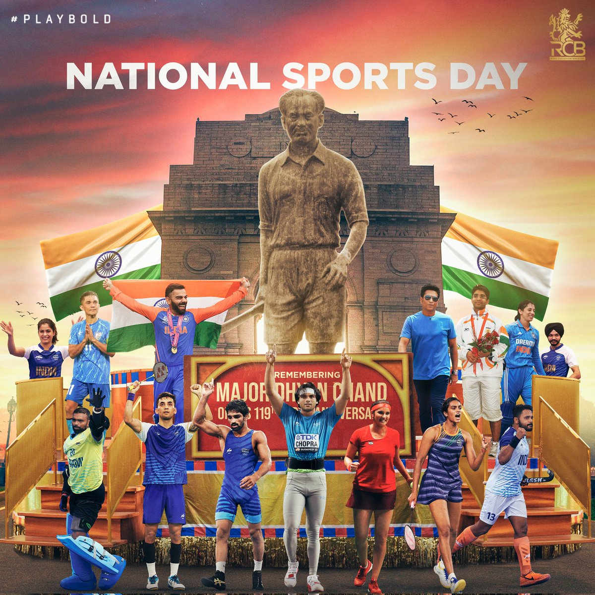 22daBanerjee's tweet photo. Honoring the Legacy of the Wizard of Hockey, Major Dhyan Chand! 🇮🇳🫡

This #NationalSportsDay, let’s unite and celebrate the spirit of dreaming big, breaking boundaries, and redefining excellence. 

Let’s play with heart, and always #PlayBold. 🙌 https://t.co/fLyUPk2z0v