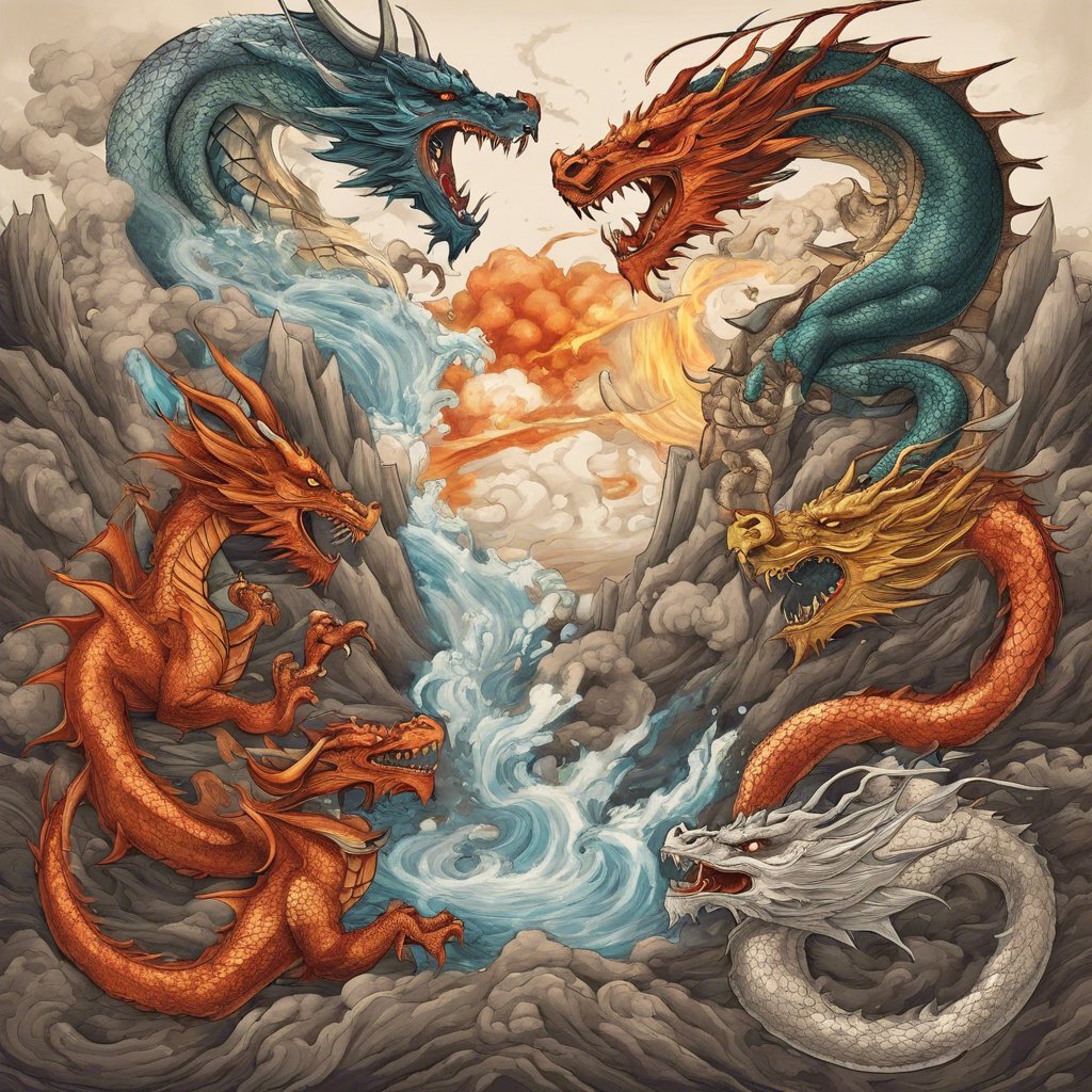 🔥The #Battle of the #Elements Unfolds! 🌊

In a world where elemental forces collide, five mighty dragons clash, each embodying a powerful element — Fire, Earth, Wood, Metal, and Water. Their fierce roars echo across the skies, shaking the very foundations of the world they